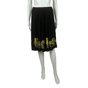 Vintage Novelty Skirt Women's Medium Yellow Horse Drawn Carriages Border Print